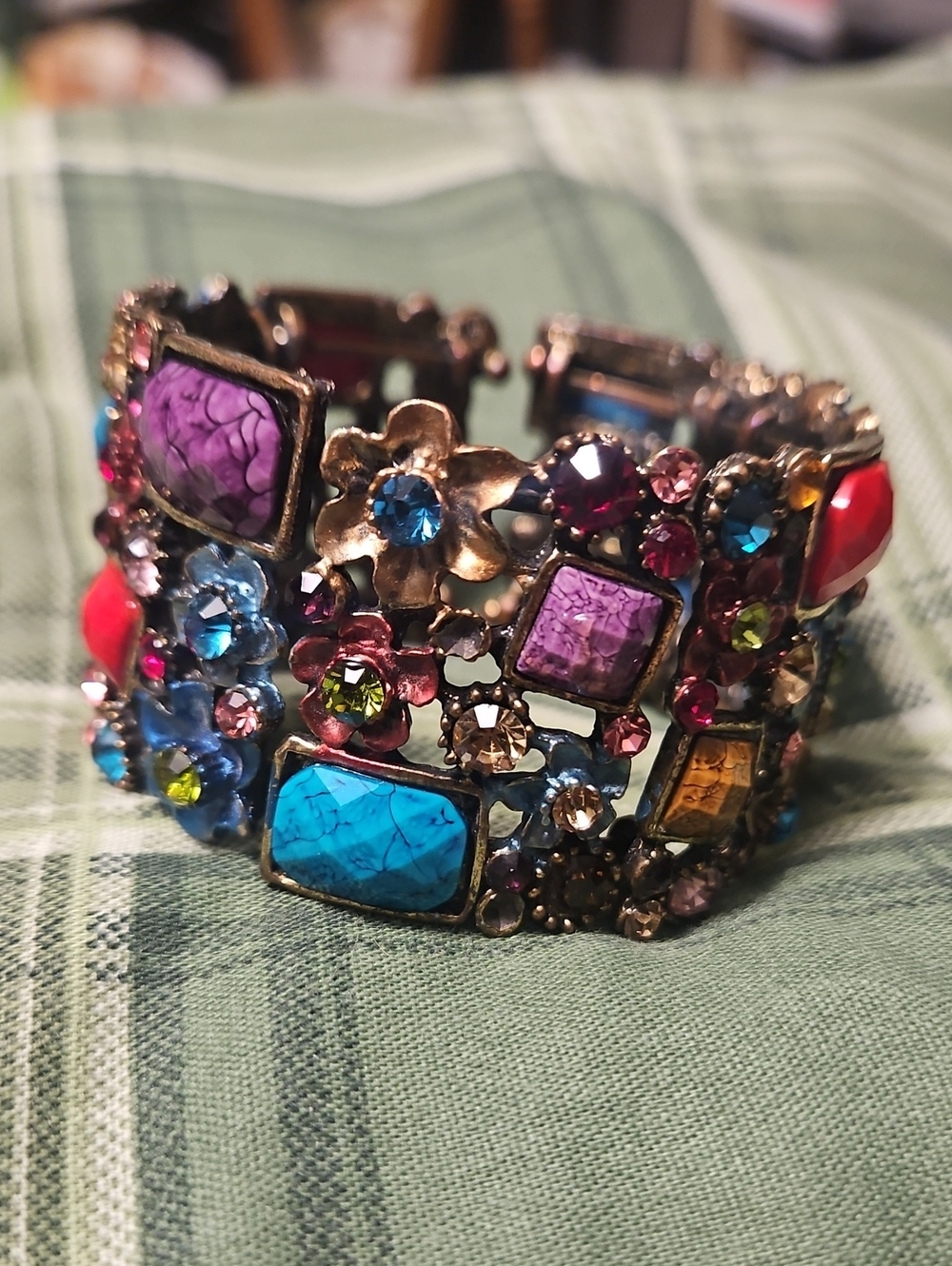 Colourful Hippie Floral Rhinestone Bracelet Extendable